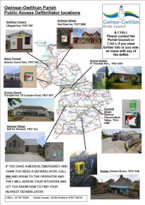 The following map shows the location of all the public access defibrillators across our Parish:- The following map shows the location of all the public access defibrillators across our Parish:-